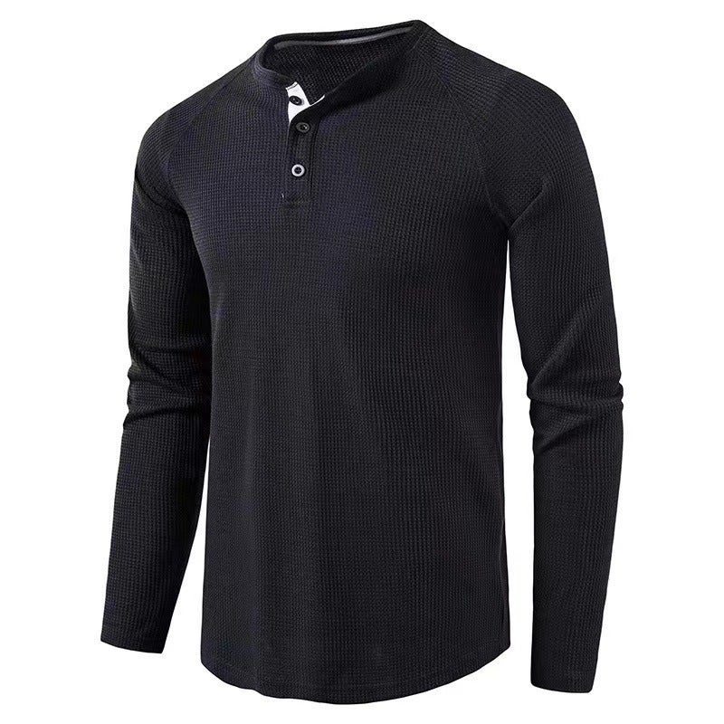 Men'S T-Shirt Men'S Solid Color Long Sleeve Base Shirt Henry Shirt For Men - Image 3