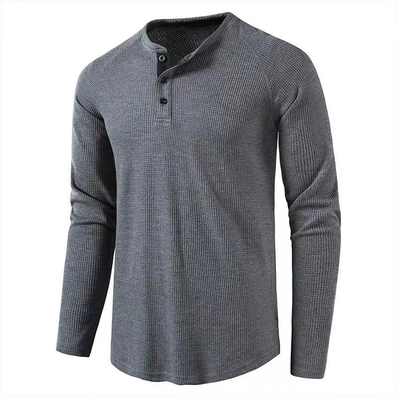 Men'S T-Shirt Men'S Solid Color Long Sleeve Base Shirt Henry Shirt For Men - Image 4