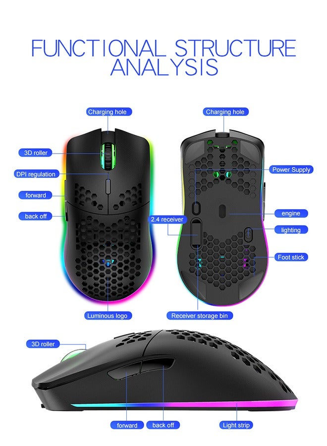 XUNFOX Wireless Gaming Mouse,65g Superlight,Adjustable DPI,2.4GHz Computer Mouse,Honeycomb Design and RGB Light for PC/Mac/Laptop,White  - Image 5