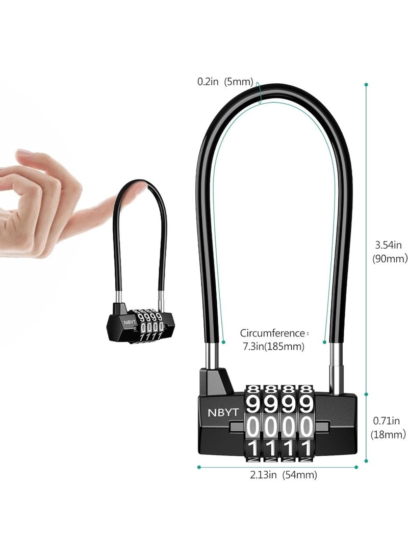 SYOSI Bike U Lock Combinationr, 5mm Width Flexible Cable Lock, Long Shackle Padlocks, Updated Safety Resettable Lock for Gym Locker, Toolbox, Closet, Luggage, Cabinet, Outdoor - Image 2