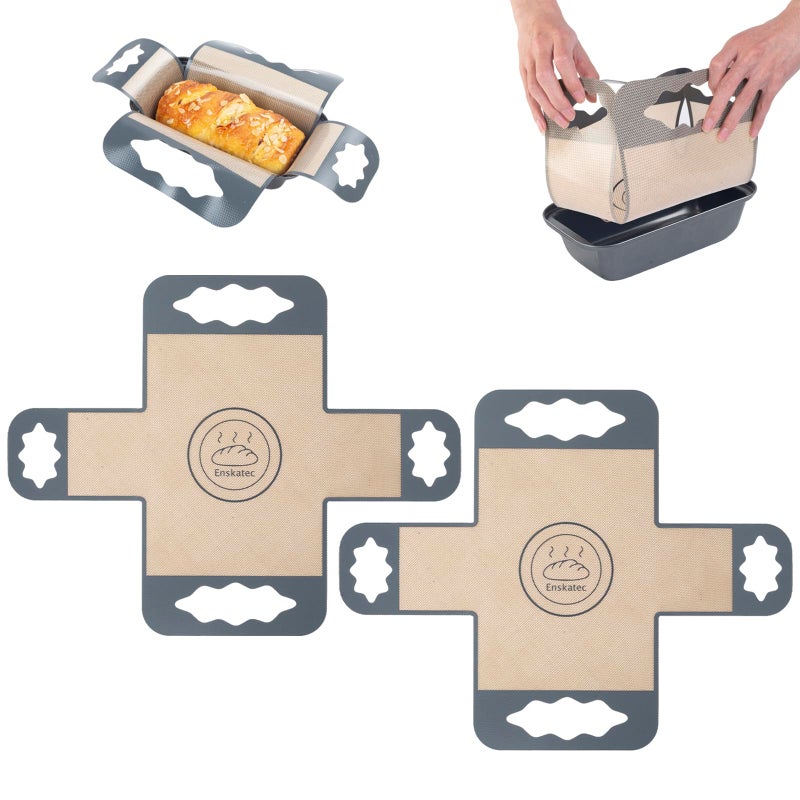 Enskatec 2 Pcs Silicone Bread Loaf Pan Liners, Reusable Food-Grade Silicone Bread Baking Mat, Non-Stick & Heat Resistant Loaf Pan Lifters, Sourdough Sling with 4 Handles, Fits 9x5" or 1.5Lb Loaf Pans - Image 1