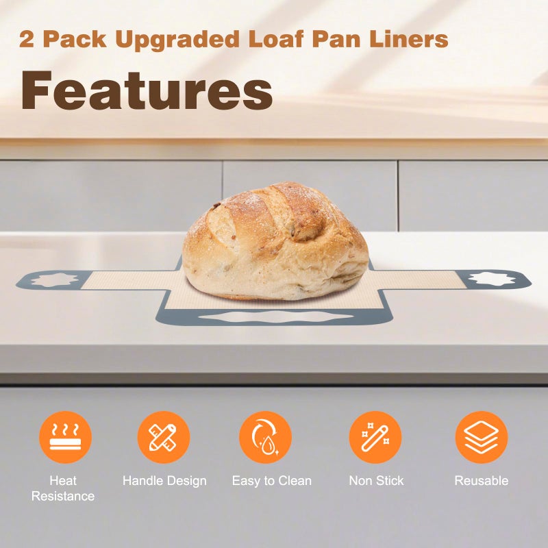 Enskatec 2 Pcs Silicone Bread Loaf Pan Liners, Reusable Food-Grade Silicone Bread Baking Mat, Non-Stick & Heat Resistant Loaf Pan Lifters, Sourdough Sling with 4 Handles, Fits 9x5" or 1.5Lb Loaf Pans - Image 3