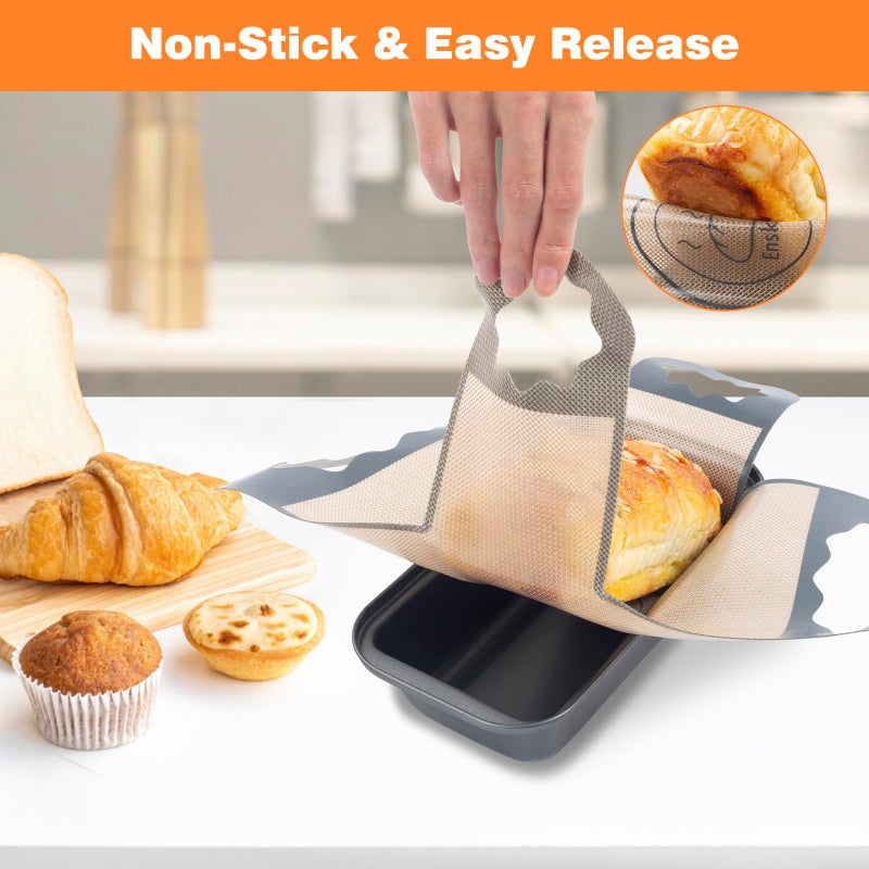 Enskatec 2 Pcs Silicone Bread Loaf Pan Liners, Reusable Food-Grade Silicone Bread Baking Mat, Non-Stick & Heat Resistant Loaf Pan Lifters, Sourdough Sling with 4 Handles, Fits 9x5" or 1.5Lb Loaf Pans - Image 5