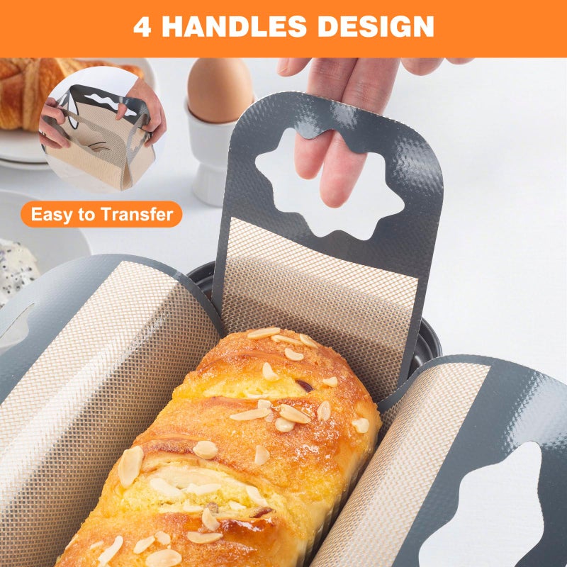 Enskatec 2 Pcs Silicone Bread Loaf Pan Liners, Reusable Food-Grade Silicone Bread Baking Mat, Non-Stick & Heat Resistant Loaf Pan Lifters, Sourdough Sling with 4 Handles, Fits 9x5" or 1.5Lb Loaf Pans - Image 4