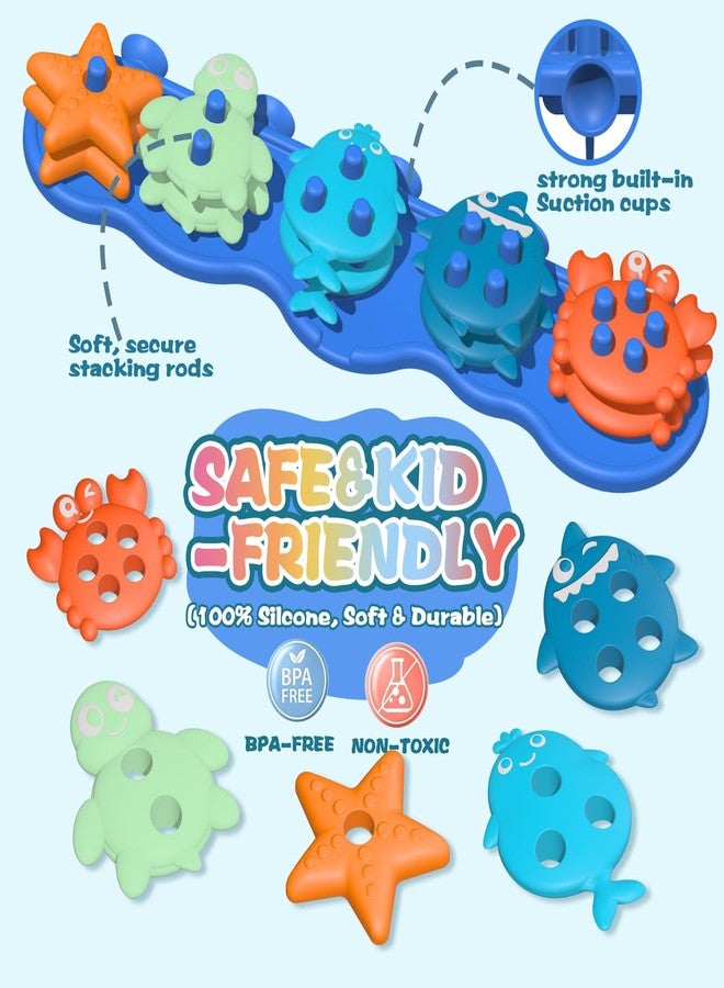 Deenwada Silicone Baby Bath Toys – Stackable, Shape-Sorting Floating Set with 10 Mold-Free Textured Pieces, No-Hole Design – Early Learning Bathtub Toys for Toddlers and Kids - Image 3