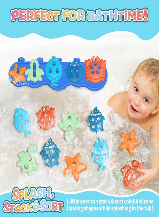 Deenwada Silicone Baby Bath Toys – Stackable, Shape-Sorting Floating Set with 10 Mold-Free Textured Pieces, No-Hole Design – Early Learning Bathtub Toys for Toddlers and Kids - Image 2