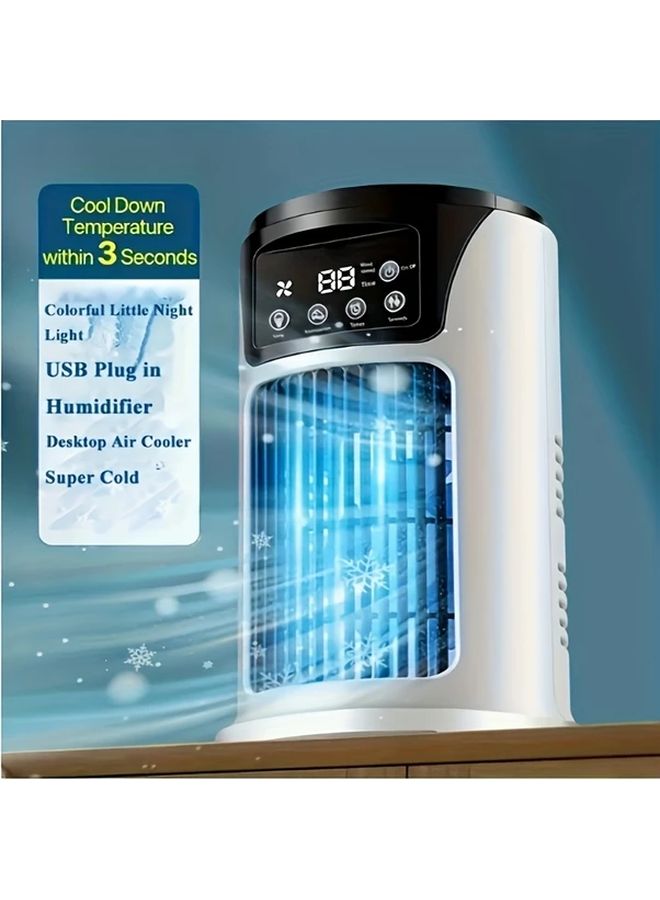 White Portable Air Conditioner USB Desktop Cooler Fan Humidifier Night Light - Image 3