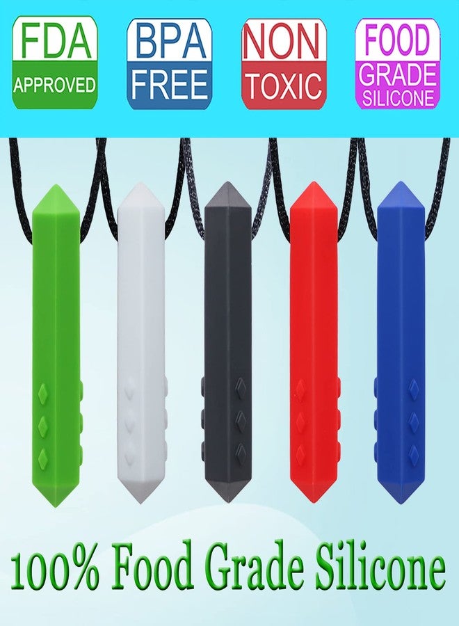 Atsky Chew Necklaces for Sensory Kids - 5 Pack Silicone Chewy Toys for ADHD, Autism, SPD, Oral Motor Therapy Tool with Textured Surface, Anxiety Relief Chewables - Image 3