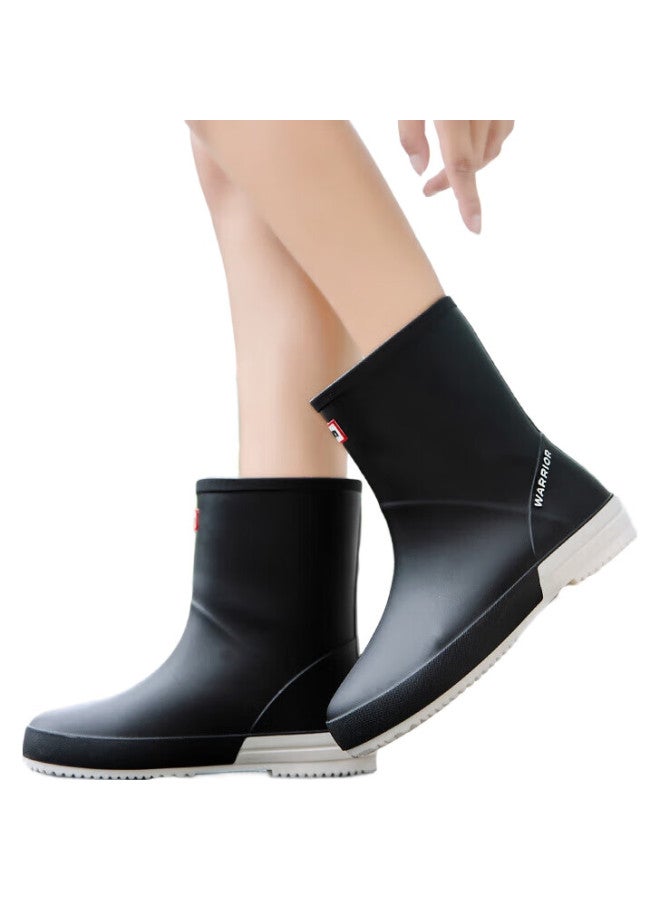 Rain Boots For Women, Fashionable Adult Mid-Calf Waterproof Rubber Shoes Hxlo13 Black 41