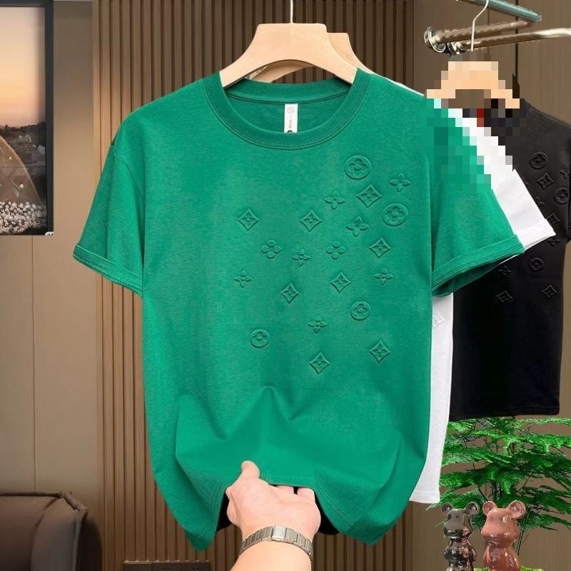 Men'S Fashion Brand Printed Casual Short-Sleeved Youth Fashion Round Neck All-Match Half-Sleeved T-Shirt Solid Color T-Shirt - Image 3