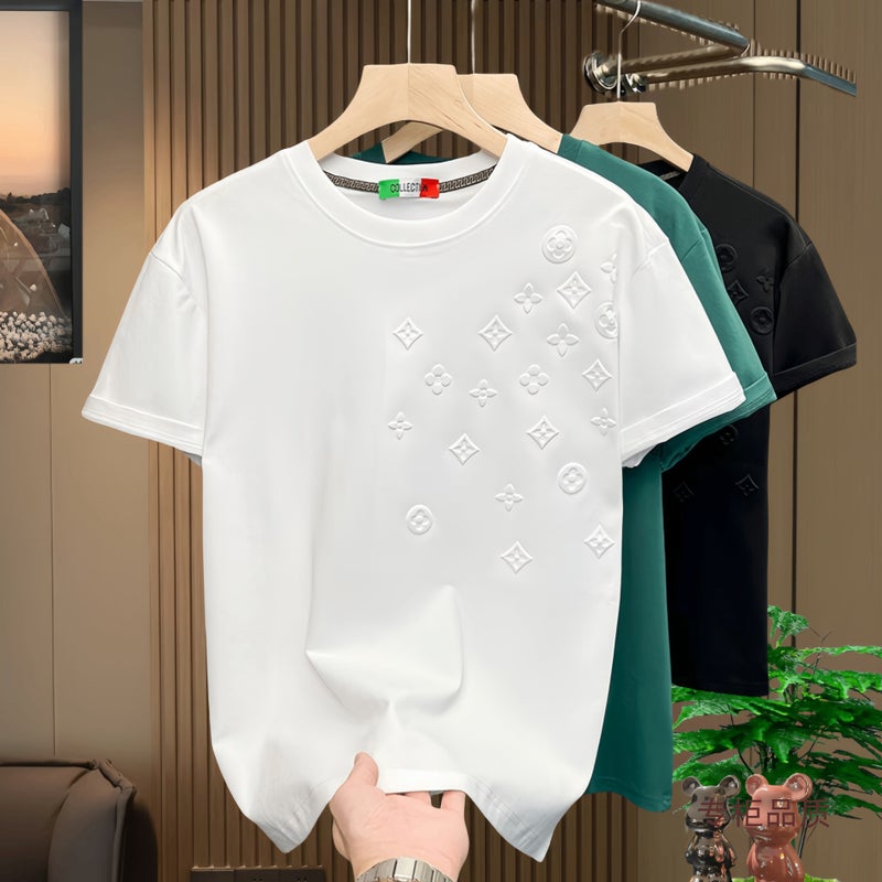 Men'S Fashion Brand Printed Casual Short-Sleeved Youth Fashion Round Neck All-Match Half-Sleeved T-Shirt Solid Color T-Shirt - Image 2