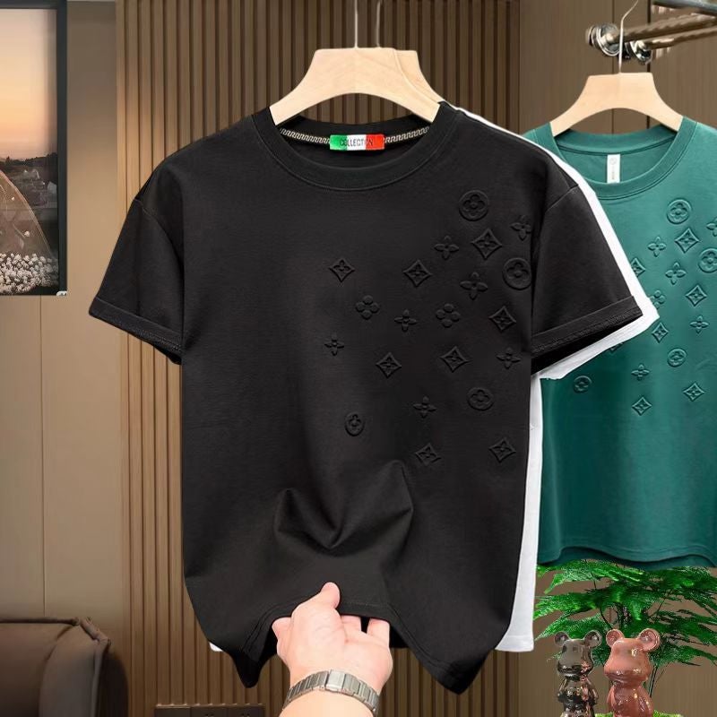 Men'S Fashion Brand Printed Casual Short-Sleeved Youth Fashion Round Neck All-Match Half-Sleeved T-Shirt Solid Color T-Shirt - Image 4