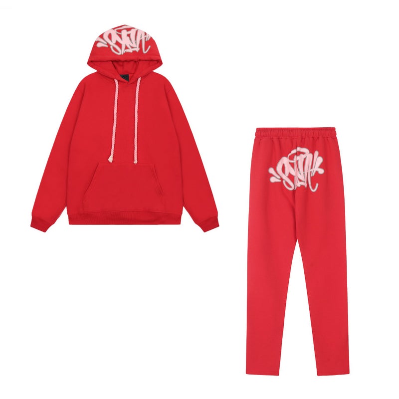 SynaWord American Loose Sweater Hoodie Sweater Trousers Syna Mens and Womens Fashion Brand Hip Hop Street Couple Casual suit Red suit