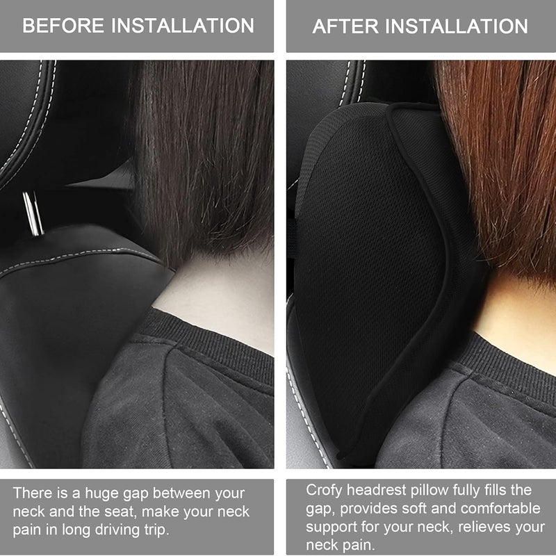 ONTRIP ONTRIP Car Neck Pillow, Softness Car Headrest Pillow for Driving with Adjustable Strap,Memory Foam and Breathable Removable Cover,Pain Relief for Car,Gaming Chair,Office Chair, Set of 2 (Black) - Image 3
