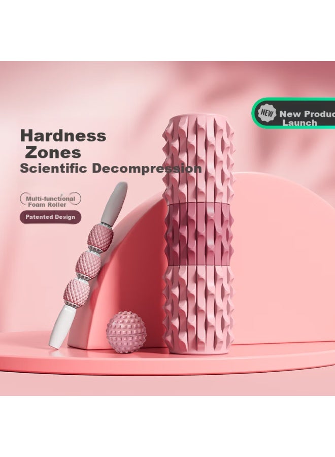 Keep Foam Roller With Spiky Ball For Leg Muscles Relaxation Professional Fitness Yoga Massage Roller Set Danxia Red - Image 2