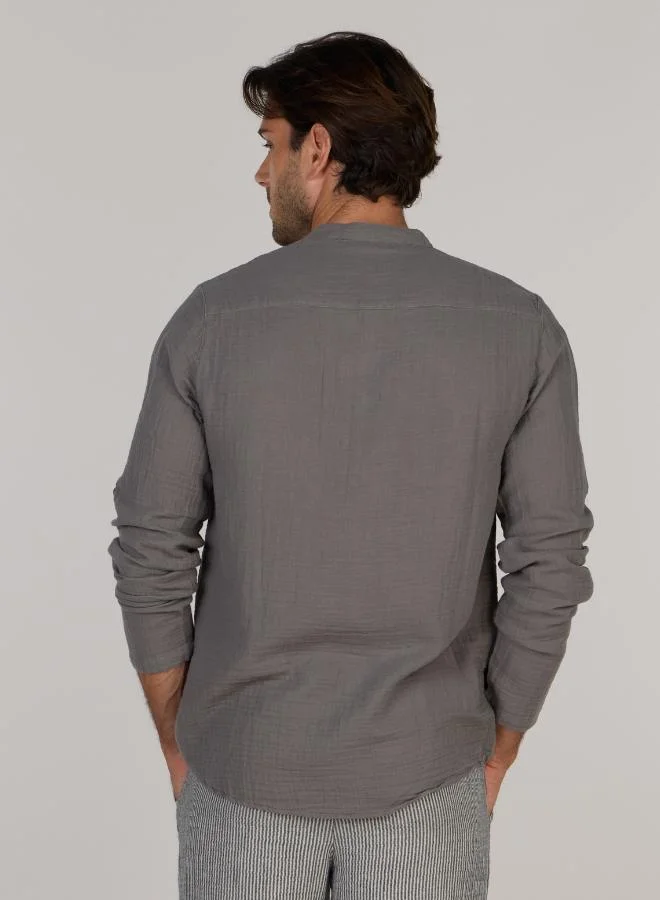 Just Nature Grey Regular Fit Mandarin Collar Resort Shirt for Men | Best Price UAE
