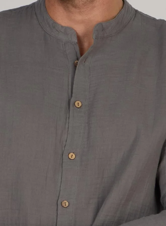 Just Nature Grey Regular Fit Mandarin Collar Resort Shirt for Men | Best Price UAE