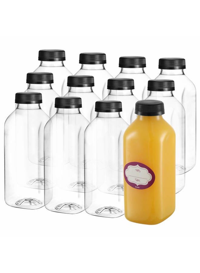 DilaBee Food Grade BPA-free Plastic Juice Bottles with Lids (16oz, Pack of 12) - Image 1