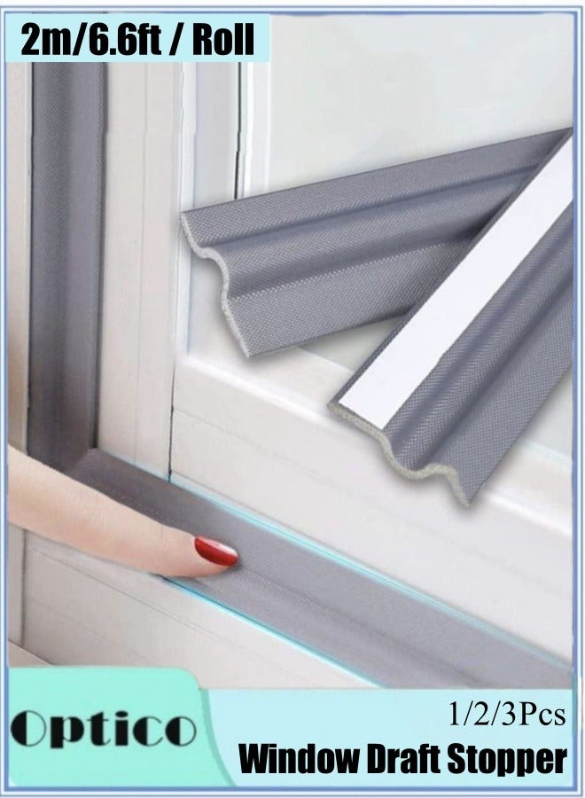 Optico 1/2/3Pcs 4m Window Draft Stopper, Foam Door Seal Strip Self Adhesive Weather Strip Window Weather Stripping Door Seal Strip Door Bottom Sweep Noise Gap Blocker for Window Gap Door Frame (Grey, 79 Inch/6.6ft Long)  - Image 1
