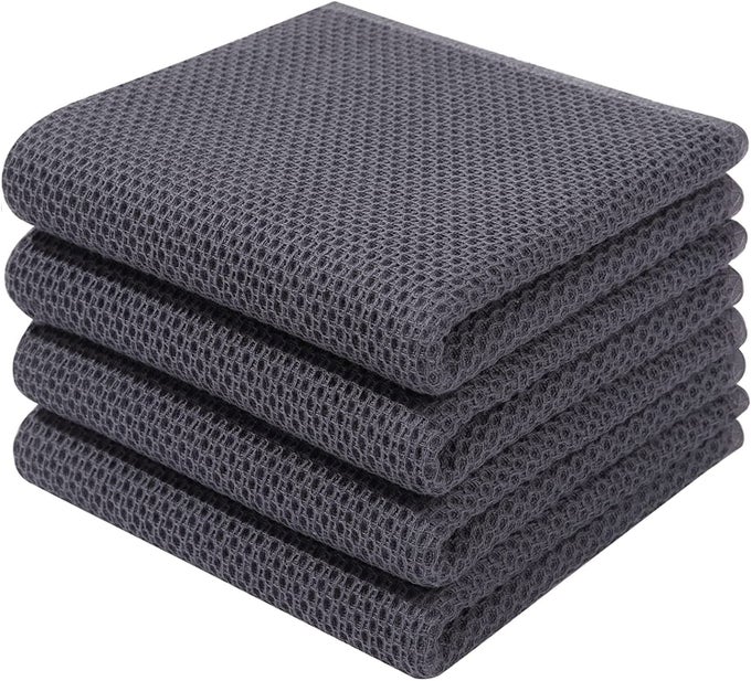 100 COTTON TEA TOWELS HIGHLY ABSORBENT SOFT DISH CLOTHS QUICK DRYING KITCHEN CLOTHS FOR WASHING UP PACK OF 4 32 X 71 CM DARK GREY