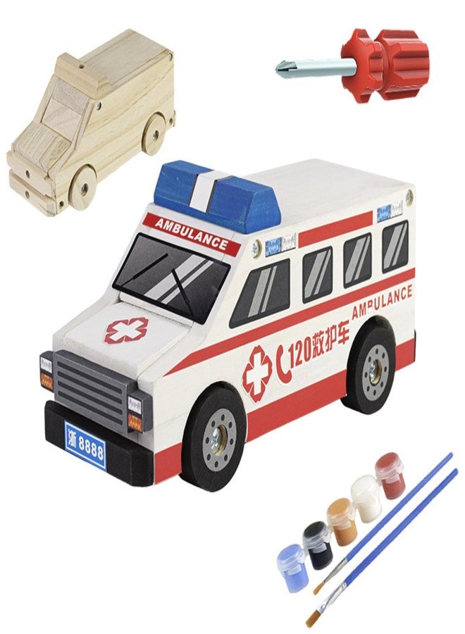 BeFunky Woodworking Building Kit for Kids, Educational DIY Carpentry Construction Wood Model Kit Toy Projects for Boys and Girls (Paint and Stickers Included) Ambulance - Image 2