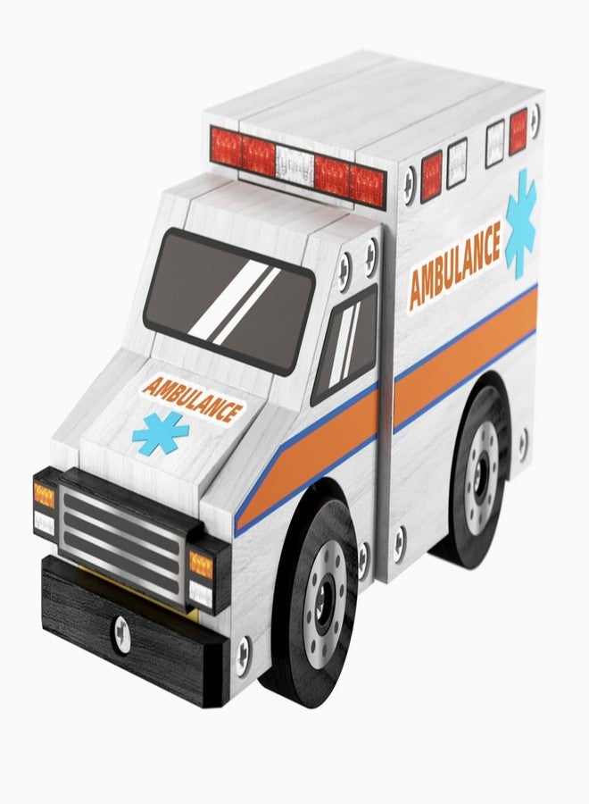 BeFunky Woodworking Building Kit for Kids, Educational DIY Carpentry Construction Wood Model Kit Toy Projects for Boys and Girls (Paint and Stickers Included) Ambulance - Image 1