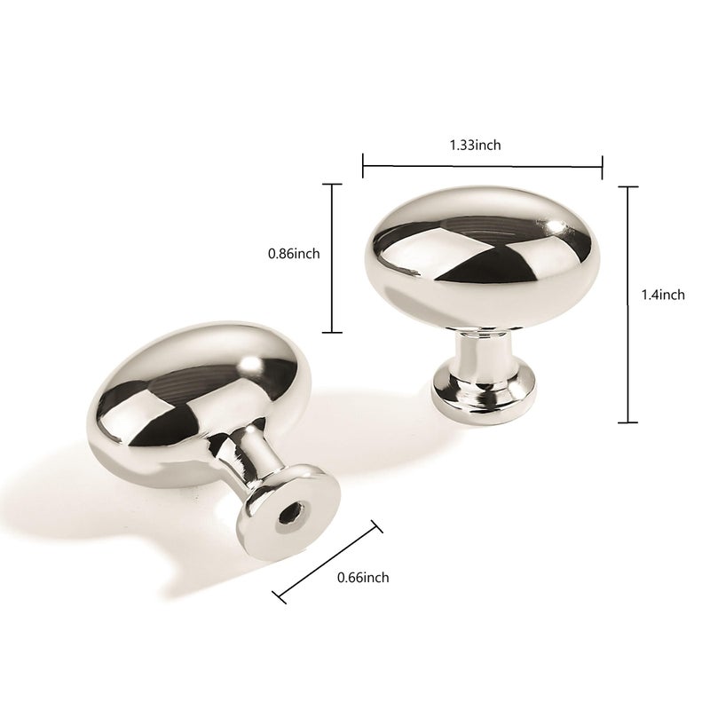 ZAUYX 2 Pack Polished Nickel Oval Cabinet Knobs Dresser Knobs Solid Drawer Knobs Kitchen Cabinet Hardware Zinc Knobs for Dresser Drawers - Image 2