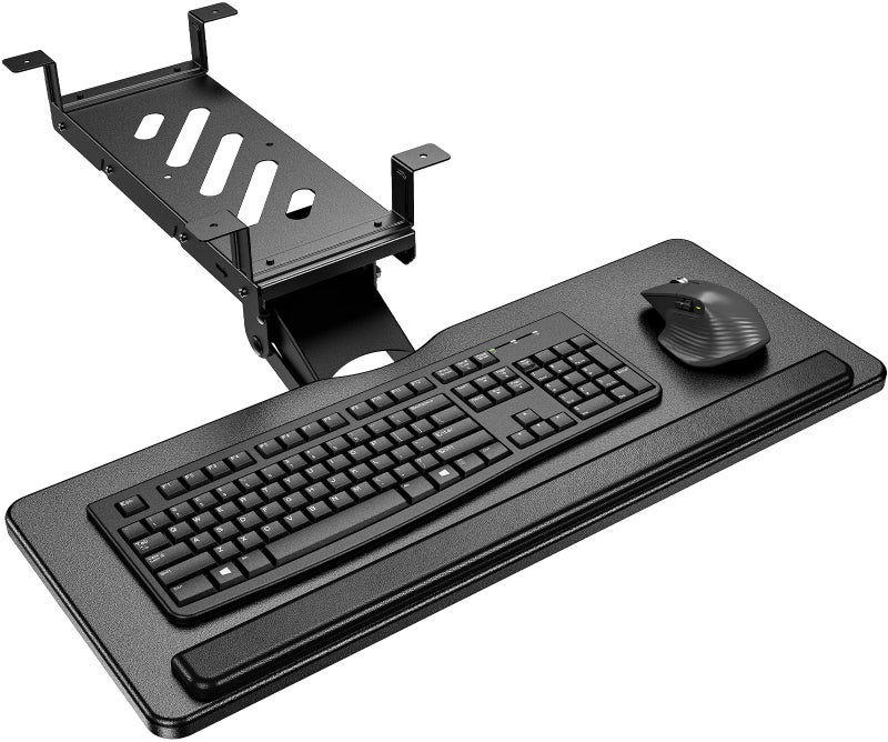 HUANUO Keyboard Tray Under Desk, Adjustable Ergonomic Keyboard & Mouse Tray, Flat Bottom Or Cross Beam Installation, Smooth Sliding Keyboard Holder for Typing in Home Office, Easy Setup, 25â€³W x 9.84â€³D - Image 1