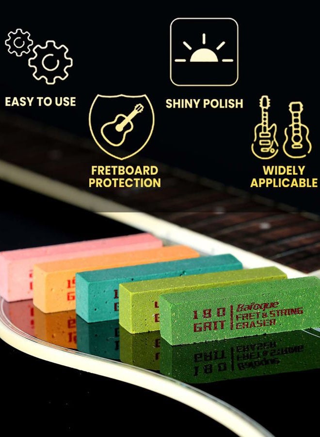 Baroque JEISSLIA Baroque Fret Erasers for Guitar, Fret Polishing Cleaner, Frets Polish Tools Kit, Clean Fret Wire/String/Metal, Set of 5 (180& 400& 1000& 1500& 2000 Grit) - Image 2