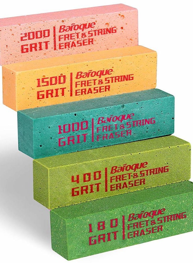 Baroque JEISSLIA Baroque Fret Erasers for Guitar, Fret Polishing Cleaner, Frets Polish Tools Kit, Clean Fret Wire/String/Metal, Set of 5 (180& 400& 1000& 1500& 2000 Grit) - Image 1