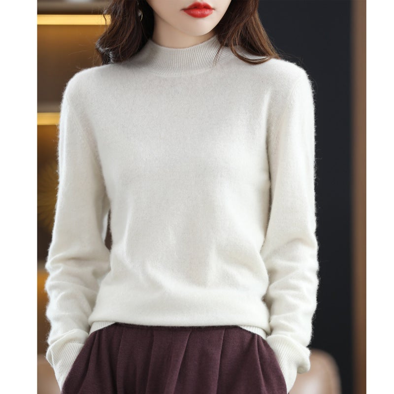 Solid Color Base Shirt Stylike Half-Turtleneck Inner Wearing Knitted Outer Wearing Sweater Women'S New Style Top Mid-Collar Long Sleeve - Image 1