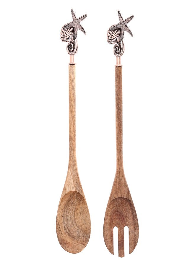 شركة بافيليون جيفت شركة بافيليون للهدايا - شوكة وملعقة على شكل صدفة مقاس 13 بوصة - أدوات تقديم بحرية على شكل قارب وشاطئ وبحيرة - هدية مثالية للمضيفة - Image 1