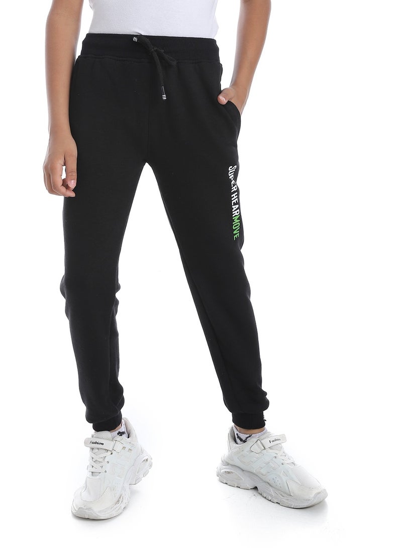 Andora Black Elastic Waist Printed Boys Sweatpants_Black - Image 1
