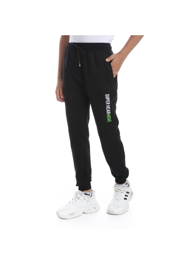 Andora Black Elastic Waist Printed Boys Sweatpants_Black - Image 5