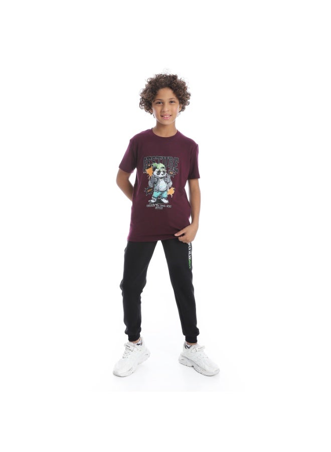 Andora Black Elastic Waist Printed Boys Sweatpants_Black - Image 2