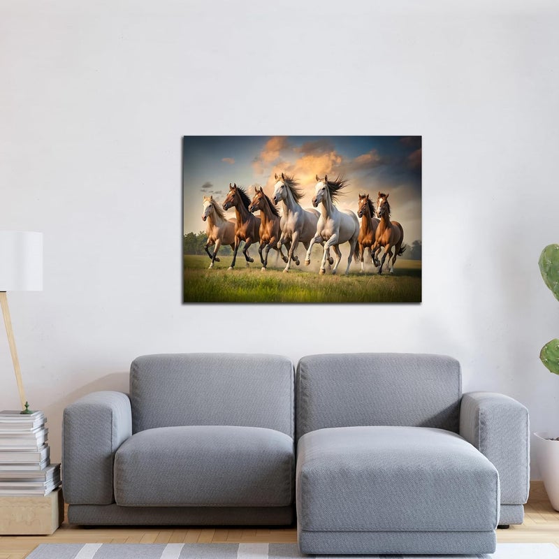 FlyBuy HUB Flybuy Hub Premium Canvas Wall Painting 7 Running Horses Vastu Design Living Room Decor Colour 1 18 X 12 INCH Wrapped Canvas - Image 5