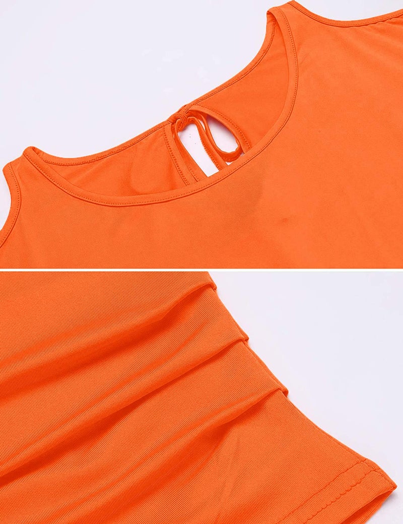 Miselon Women Open Shoulder Crew Neck Shirt Tops(Orange, M) - Image 2