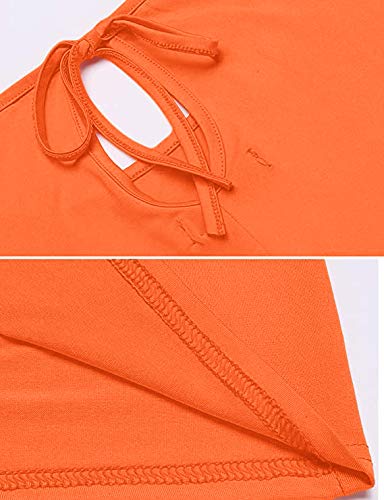 Miselon Women Open Shoulder Crew Neck Shirt Tops(Orange, M) - Image 3