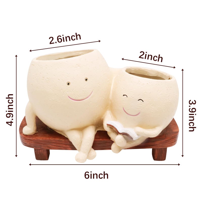 LAUGOKOBE Smily Face Planter Pot for Plants, Cute Double Head Planters for Indoor Outdoor Plants, Modern Lady Head Vase Girl Face Planter, Unique Succulent Pots with Drainage Hole (Khaki) - Image 4
