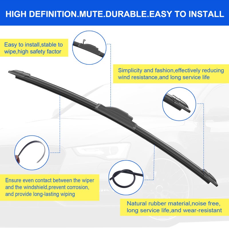 ANIKLUIM OEM Quality 24" + 18" Premium All-Seasons Durable Stable and Quiet Windshield Wiper Blades-J Hook Wipers(Set of 2) - Image 2