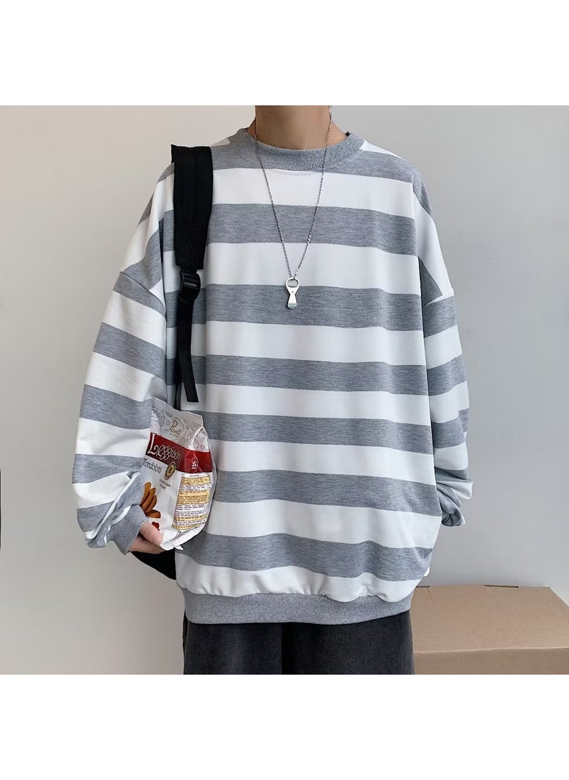 Generic - Spring Autumn Striped Sweatshirt Casual Loose Long Sleeve Mens Pullover Trendy Brown - Image 1