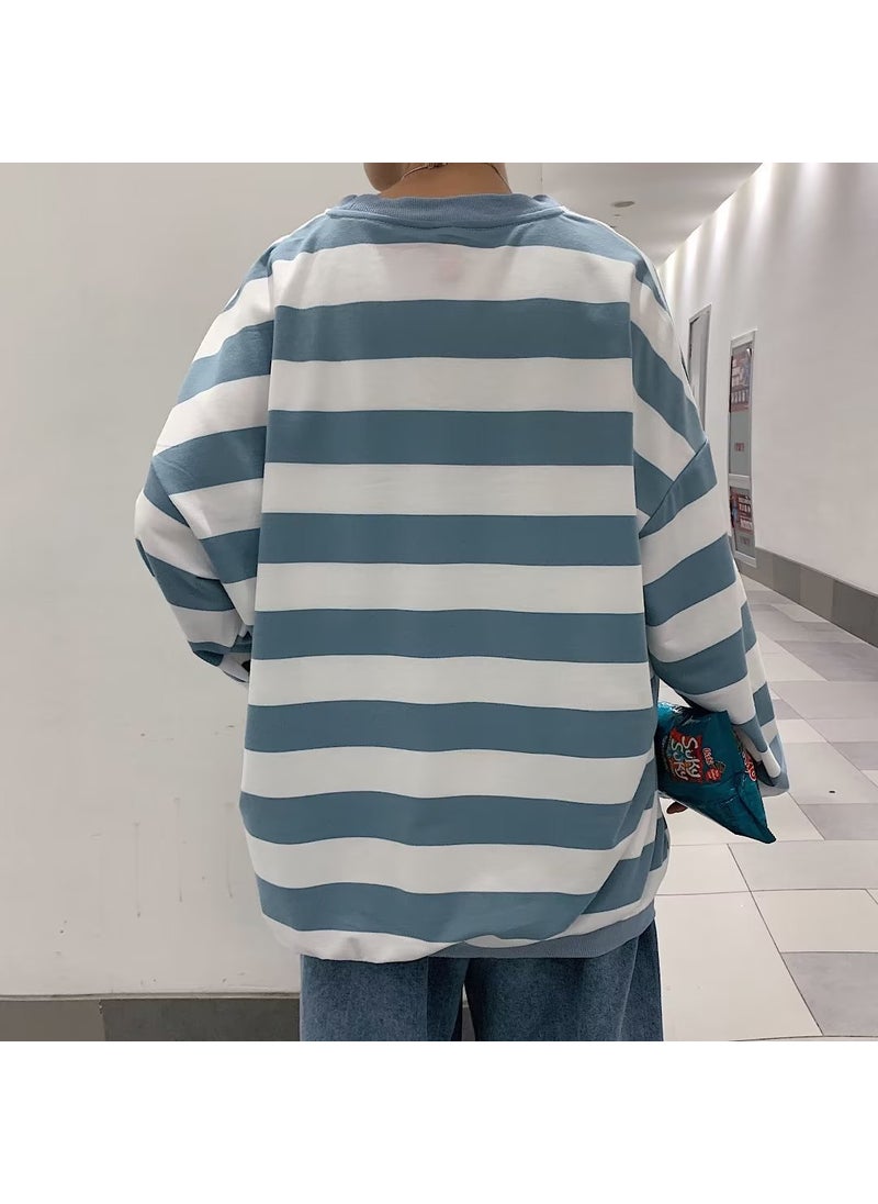 Generic - Spring Autumn Striped Sweatshirt Casual Loose Long Sleeve Mens Pullover Trendy Brown - Image 1