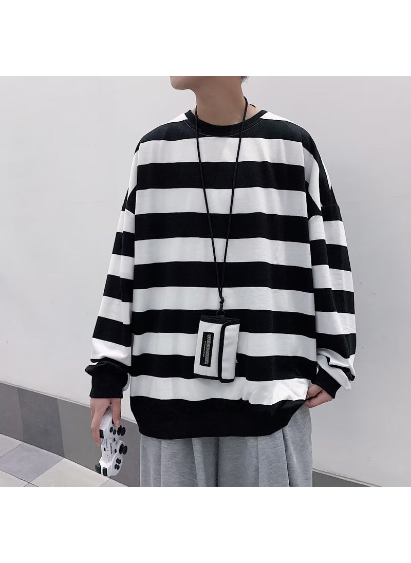 Generic - Spring Autumn Striped Sweatshirt Casual Loose Long Sleeve Mens Pullover Trendy Brown - Image 1