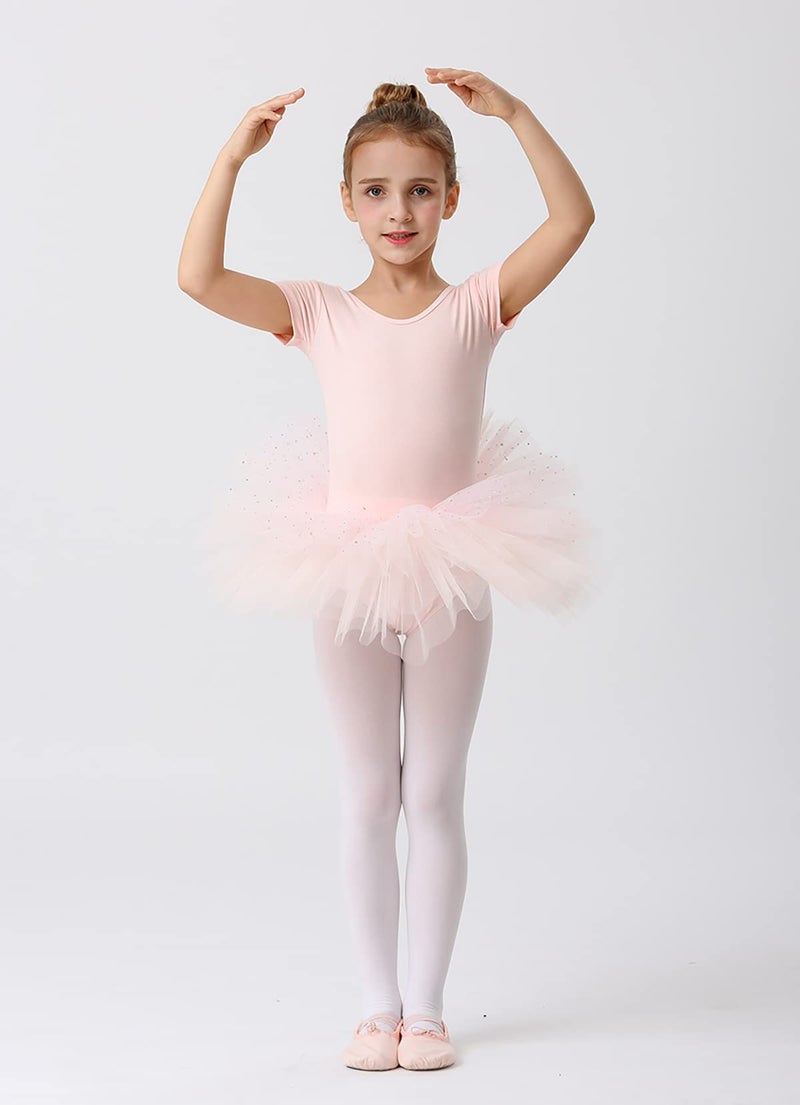 MdnMd Toddler Ballet Tutu Leotard Ballerina Outfit for Girls Dance Dancewear Short Sleeve Glitter Dress (Ballet Pink, Age 2-4 / 2t,3t) - Image 3