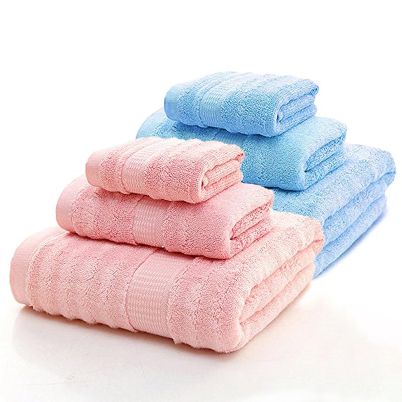 Mush Bamboo Towels Set | Ultra Soft, Absorbent and Antimicrobial 600 GSM (2 Bath Towel, 2 Hand Towel and 2 Face Towel) Perfect for Daily Use and Gifting (Sky & Pink) - Image 1