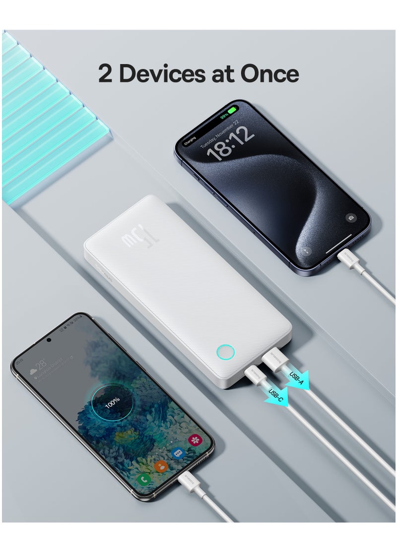 Baseus 10000 mAh Portable Power Bank, High-Capacity USB-C Charger with PD USB-C Port and QC USB-A Ports, 15W Fast Charging Battery Pack, Compatible with iPhone 16 Plus, 16 Pro, 16 Pro Max, 15, 14, 13, 12 Series, Samsung Galaxy S24/S23, iPad Air/Pro, Tablets, and Other Devices, Compact and Lightweight Design White - Image 3