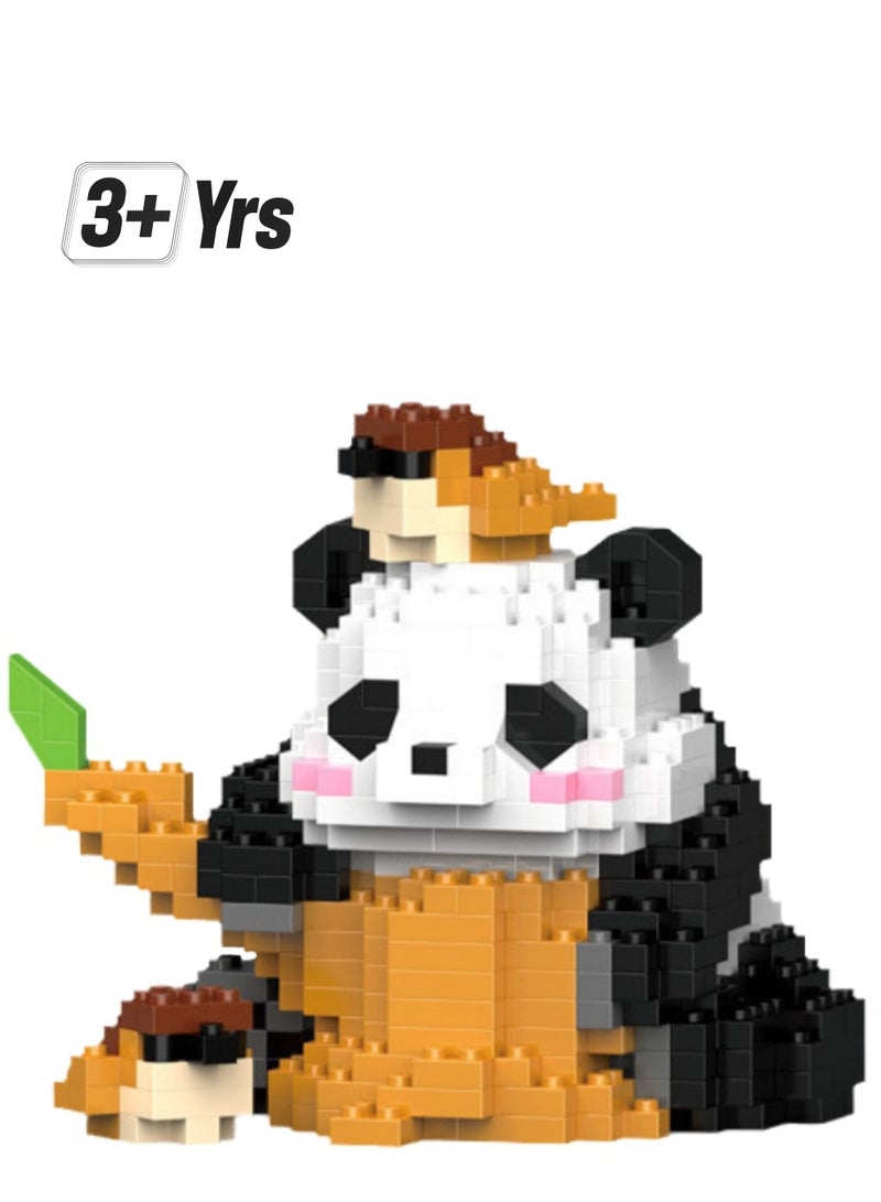 Miniature Small Particle Puzzle Building Blocks Gift Children's Educational Toy Puzzle (Sitting Panda With Bird On Head) - Image 1