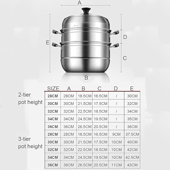 وعاء بخار مركب من الفولاذ المقاوم للصدأ، قطعة واحدة، مثالي لطهي حساء السمك بالبخار، 38 سم، لون واحد، 38 سم - Image 3