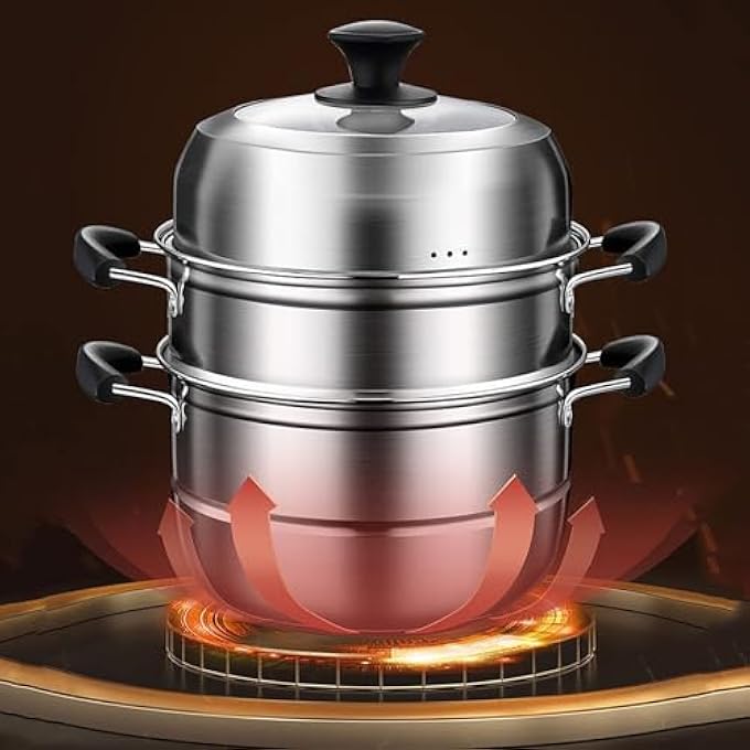 وعاء بخار مركب من الفولاذ المقاوم للصدأ، قطعة واحدة، مثالي لطهي حساء السمك بالبخار، 38 سم، لون واحد، 38 سم - Image 2