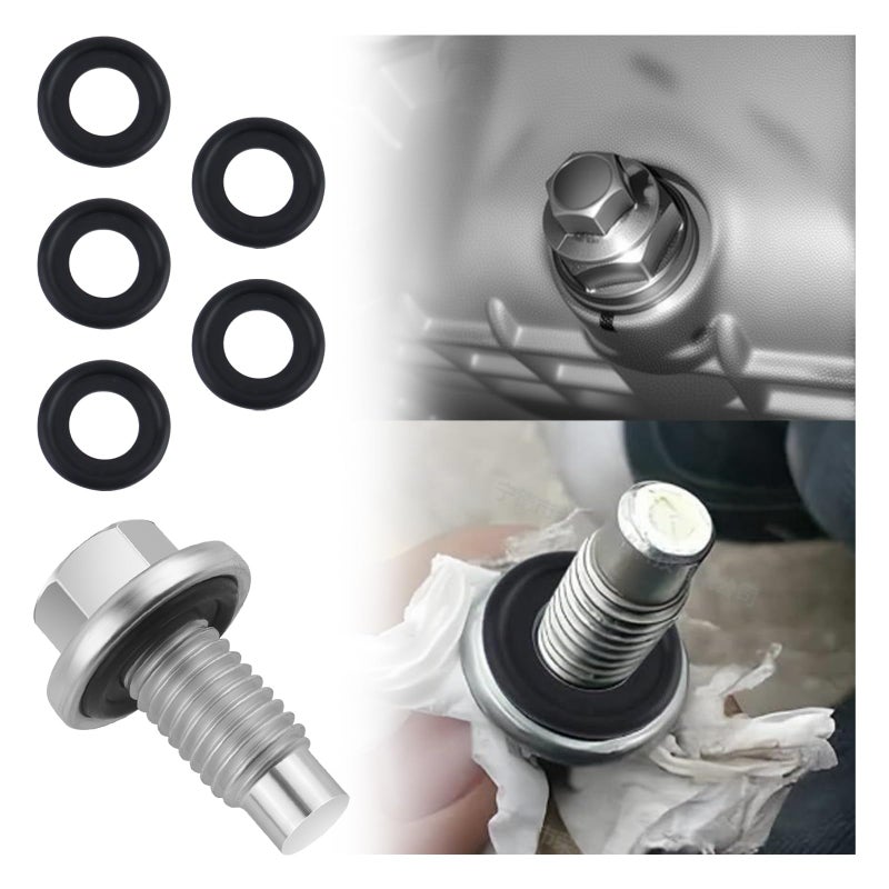 VKQTS M12175 Oil Drain Plug 5PCS Oil Drain Plug GasketOils Pan Drains Plugs Compatible with PontiacFordMazdaChevroletEssential Oils Pan Bolt Replacement OEMEJ7Z6730A - Image 3